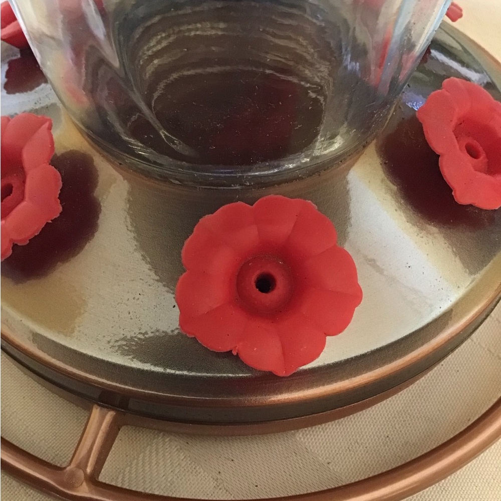 Copper and Red Glass Hummingbird Feeder New - Picture 2 of 5